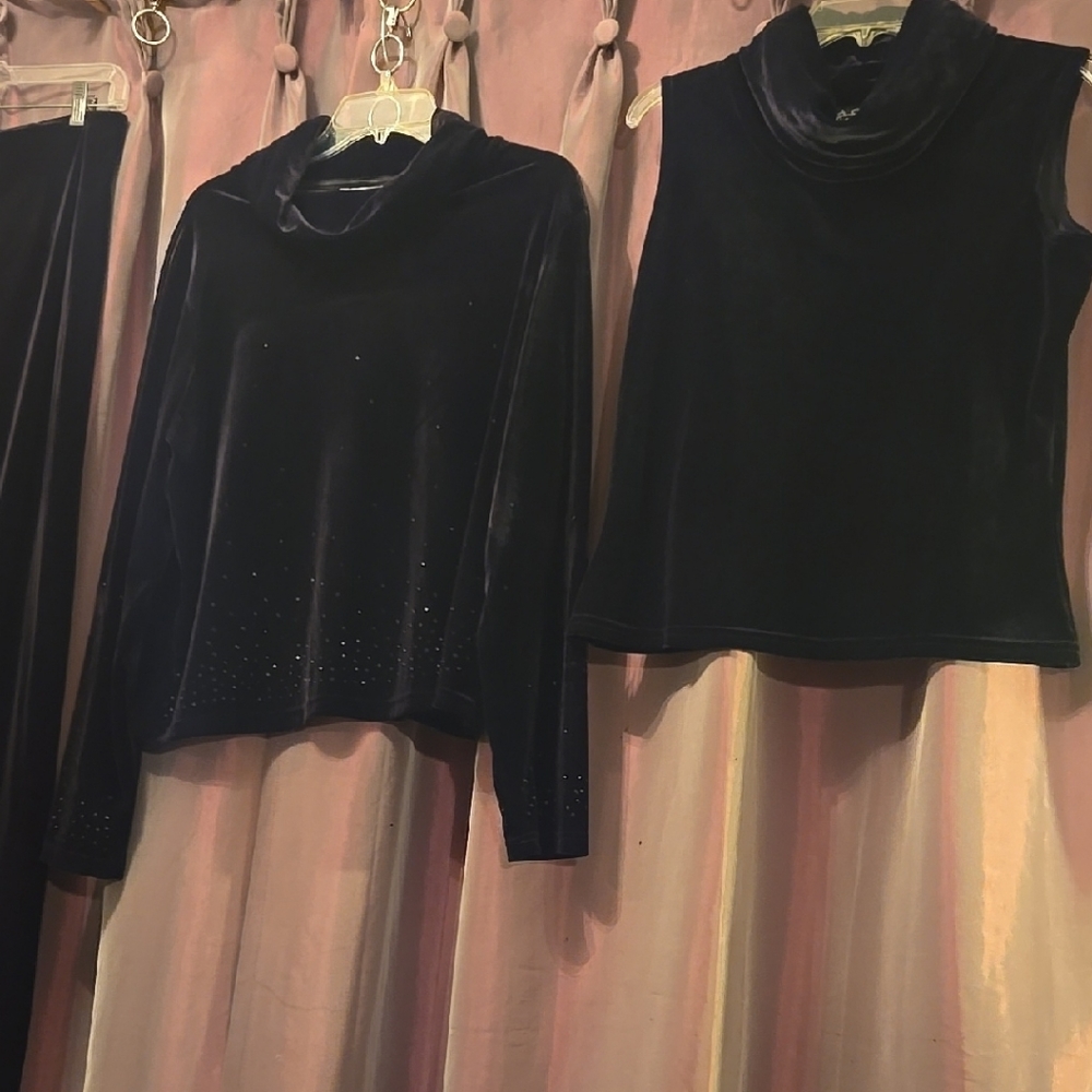 Black Velvet Long Sleeve and Sleeveless Top & Pants
